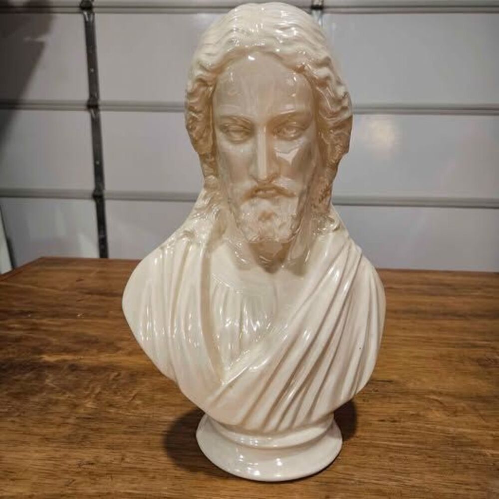 Vintage Pearlescent Ceramic Jesus Christ Bust